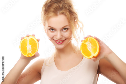 happy woman with orange