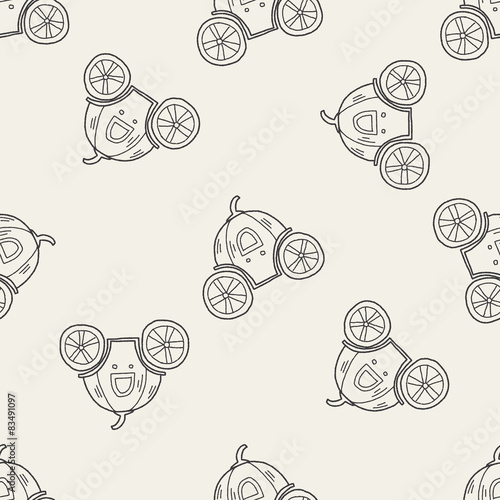 Pumpkin carriage doodle seamless pattern background