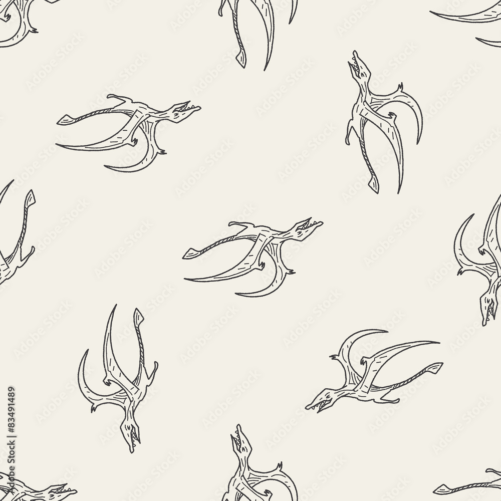 Obraz premium Pterodactyl dinosaur doodle seamless pattern background