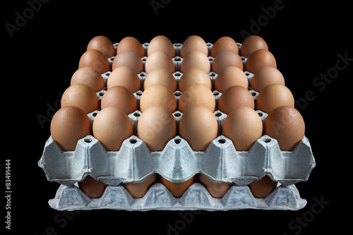 Obraz na płótnie Eggs in paper tray on black background w salonie