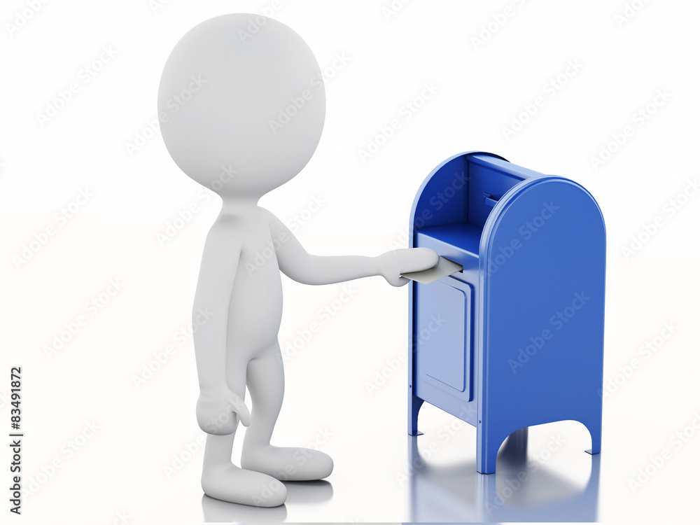 3d white people with mail box and envelope. 3d white people with mail box and envelope.