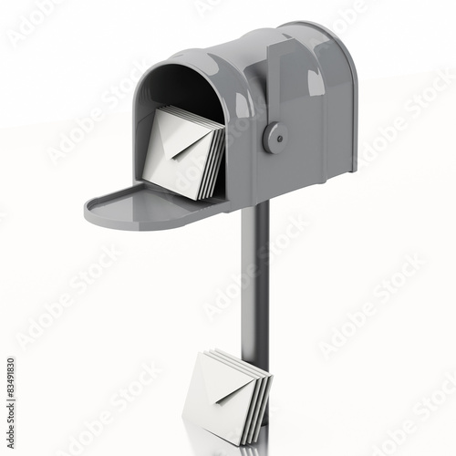 3d mail box with heap of letters.