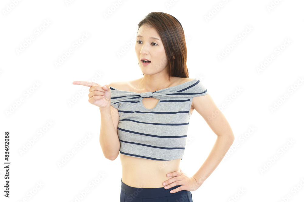 指さす女性 指さす女性