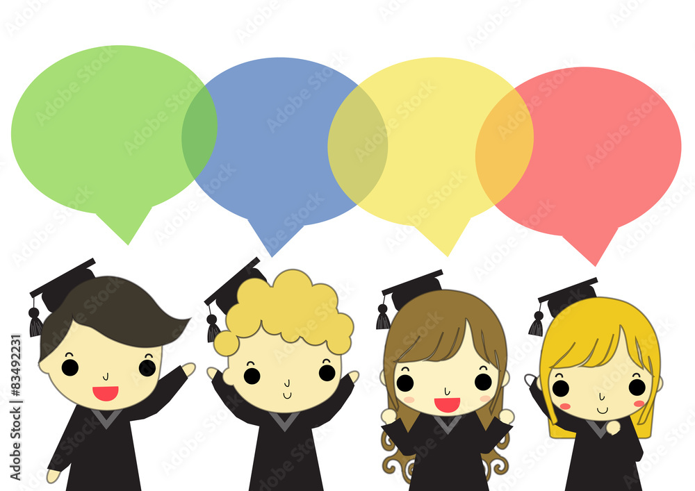 four of graduate talking isolate