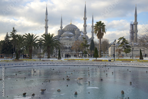 Вид на Голубую мечеть зимним днем. Стамбул