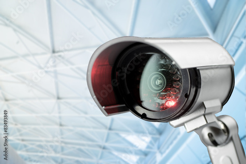 CCTV security camera monitor in office building