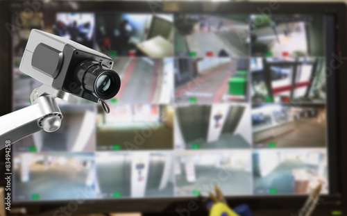 CCTV security camera monitor in office building