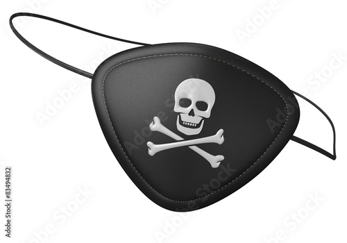 Photo Black leather pirate eyepatch with a scary skull and crossbones
