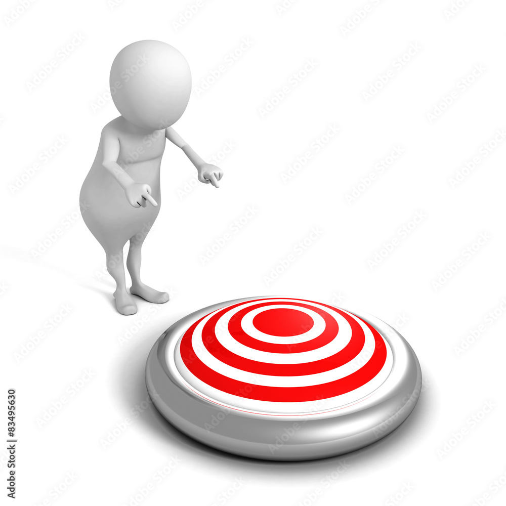 White 3d Man Pointing Hand To Target. Success Winning Concept White 3d Man Pointing Hand To Target. Success Winning Concept