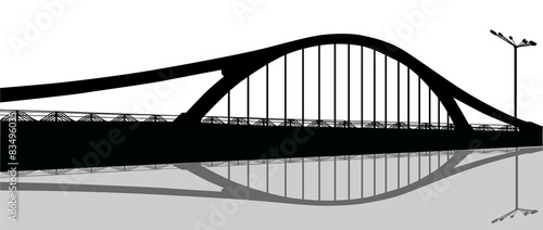 black long bridge with reflection isolated on white
