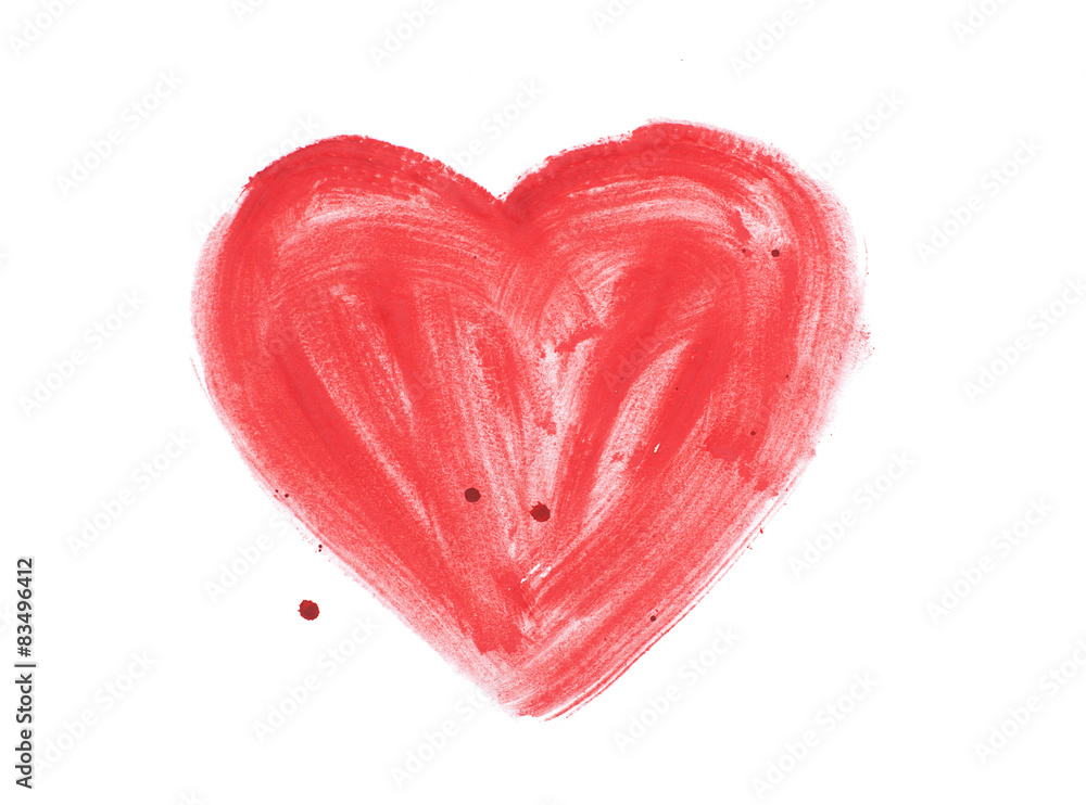 Obraz ręcznie rysowane kolorowe czerwone serce kolorowa farba lub rozpryski krwi