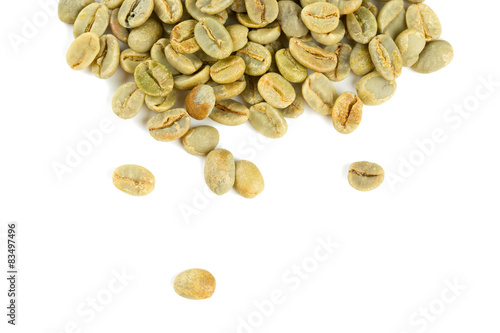 green coffee beans isolated on white background