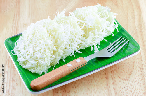 Thai dessert - Coconut balls. Tapioca flour with coconut and sug photo