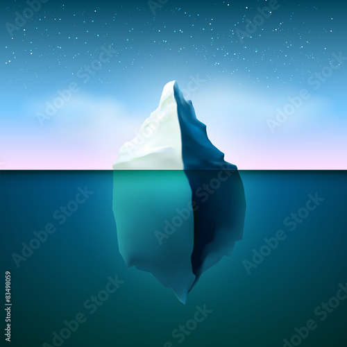 Iceberg with star lighting in sky.