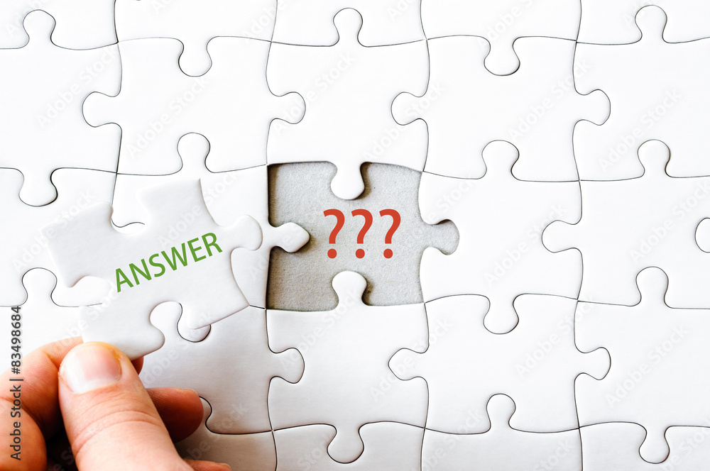 Missing jigsaw puzzle piece with word ANSWER Missing jigsaw puzzle piece with word ANSWER