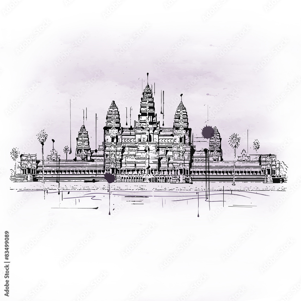 Illustration of Angkor Wat Temple Complex Illustration of Angkor Wat Temple Complex