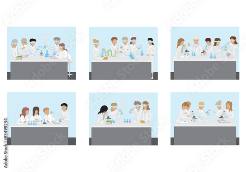 Medical Scientists - Laboratory Research, Different Situations Set - Vector Illustration, Graphic Design Editable For Your Design