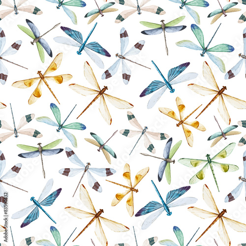 Watercolor dragonflies pattern