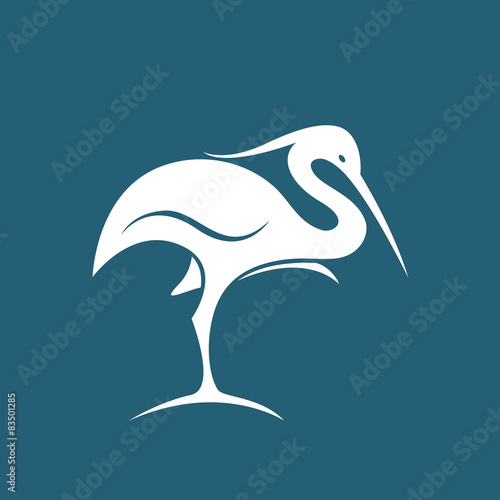 Vector image of an stork on blue background