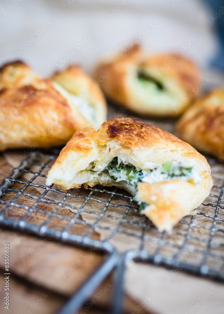 homemade puff pastry filled with sour cream filling 