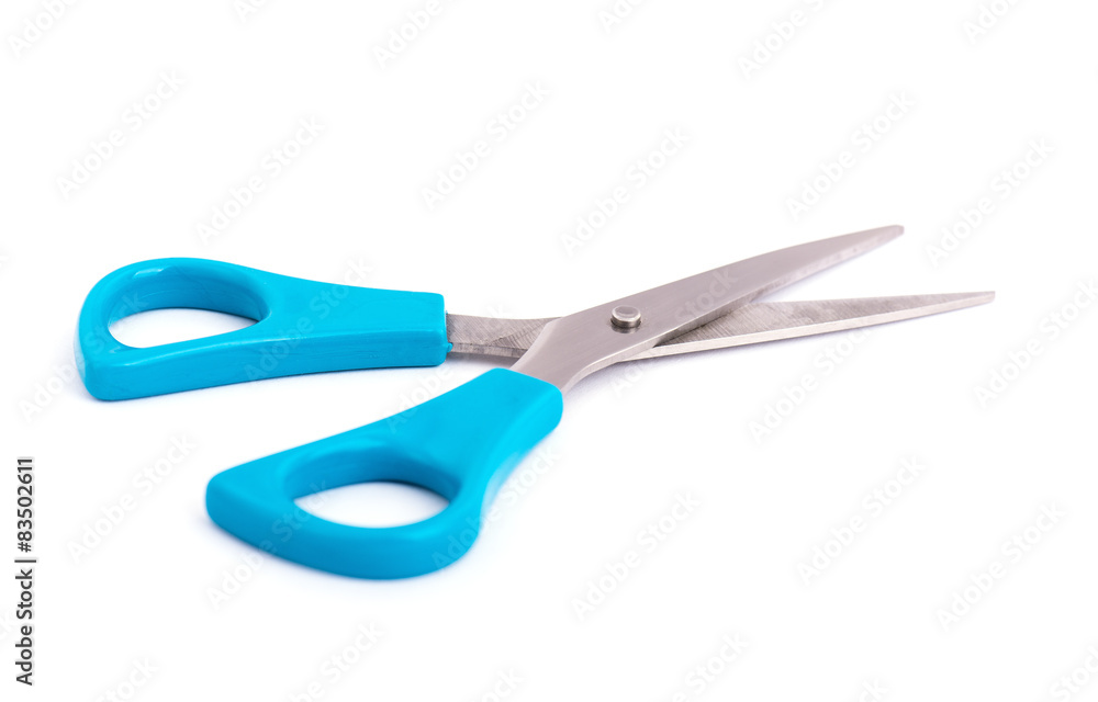 Blue scissors. Object is isolated on white background Blue scissors. Object is isolated on white background