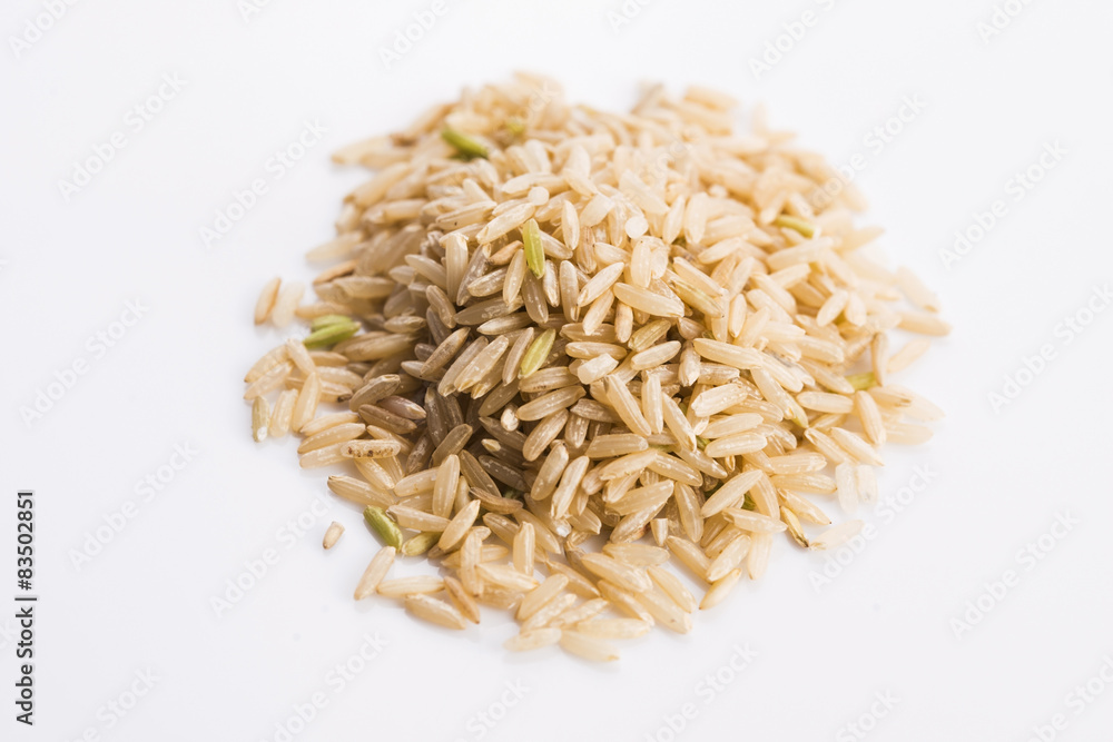 Whole rice pile on white background Whole rice pile on white background