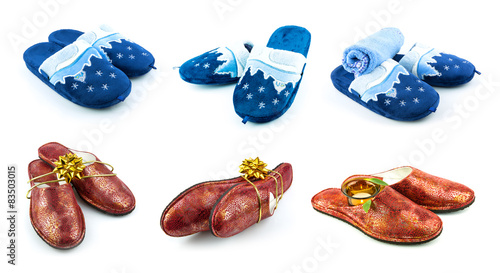 Blue and red soft slippers, set