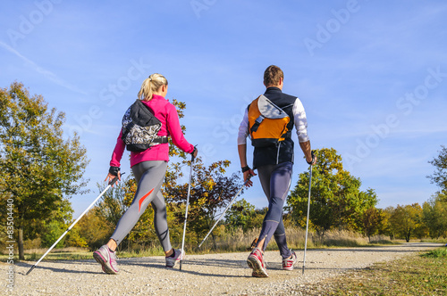 Schilderij op canvas Nordic Walking im Herbst
