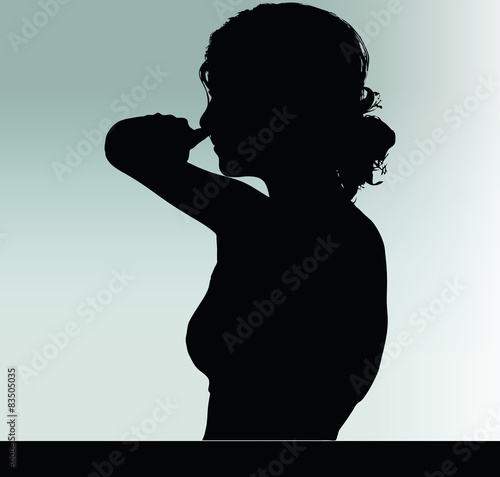 woman silhouette with hand gesture touch the nose