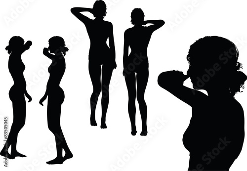 woman silhouette with hand gesture touch the nose