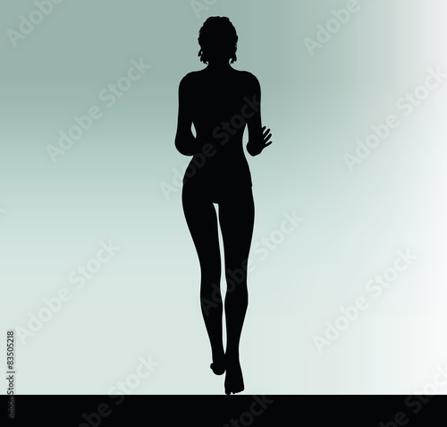 woman silhouette with hand gesture push or stop