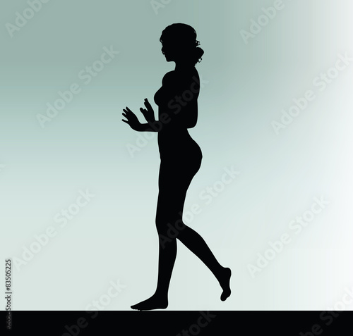 woman silhouette with hand gesture push or stop