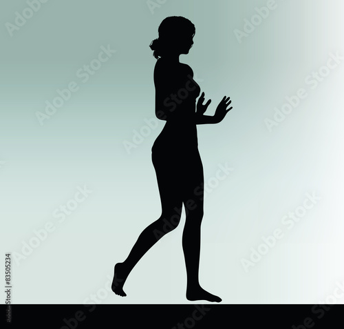 woman silhouette with hand gesture push or stop