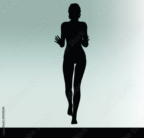 woman silhouette with hand gesture push or stop
