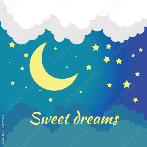 Vector night scene with moon and stars