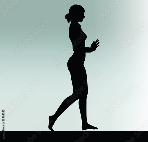woman silhouette with hand gesture push or stop
