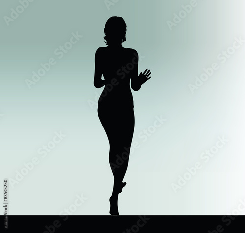 woman silhouette with hand gesture push or stop