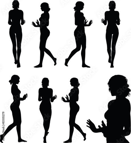 woman silhouette with hand gesture push or stop
