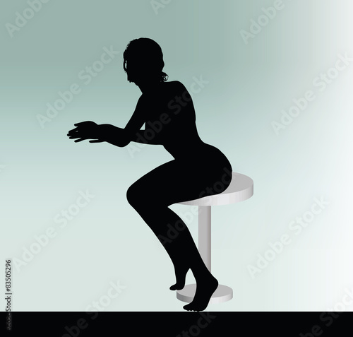 woman silhouette with sitting pose leaning on table