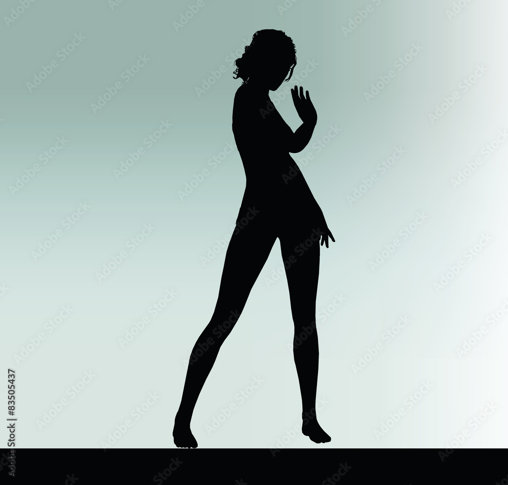 woman silhouette with hand gesture greet