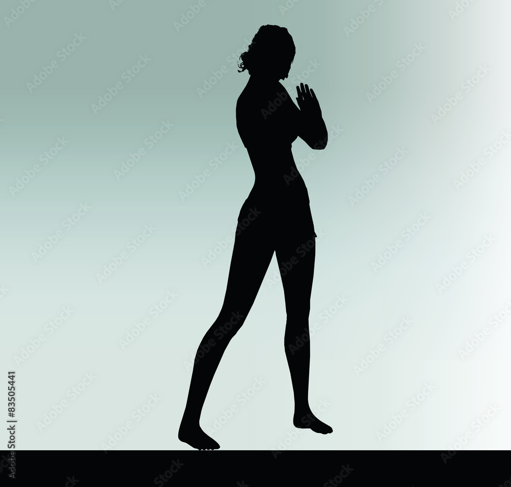 woman silhouette with hand gesture greet