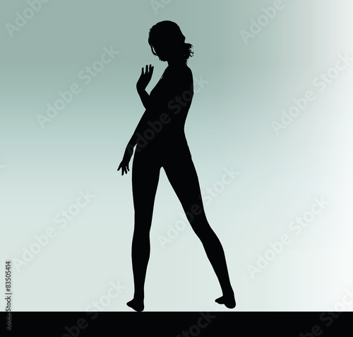 woman silhouette with hand gesture greet