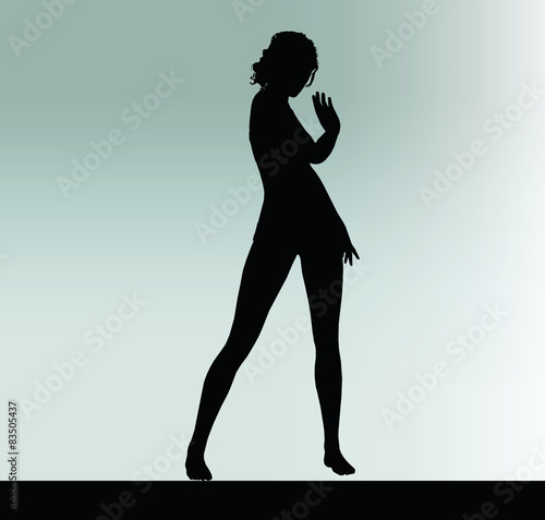 woman silhouette with hand gesture greet