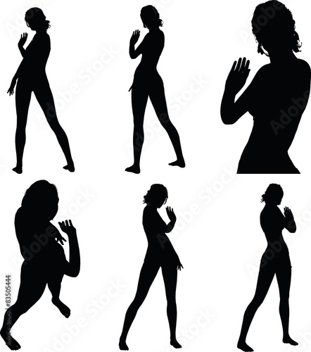 woman silhouette with hand gesture greet