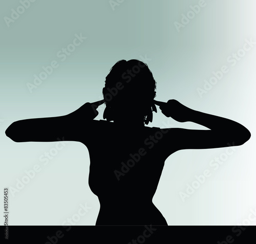 woman silhouette with hand gesture turn a deaf ear
