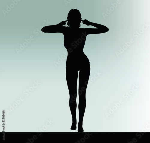 woman silhouette with hand gesture turn a deaf ear