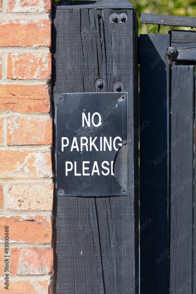 No Parking Please sign - broken