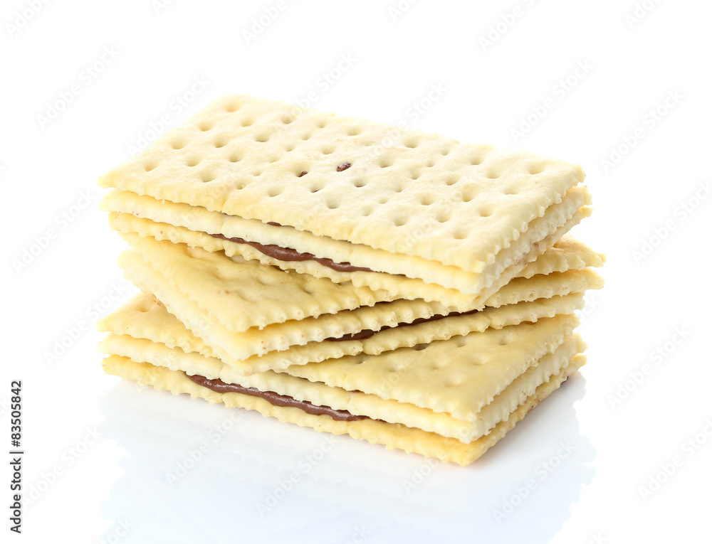 Sandwich biscuits with chocolate on white background Sandwich biscuits with chocolate on white background