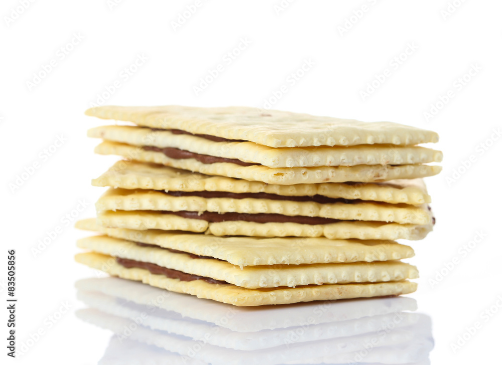Sandwich biscuits with chocolate on white background Sandwich biscuits with chocolate on white background