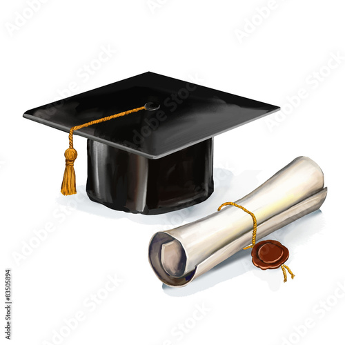 graduation cap and diploma vector illustration   